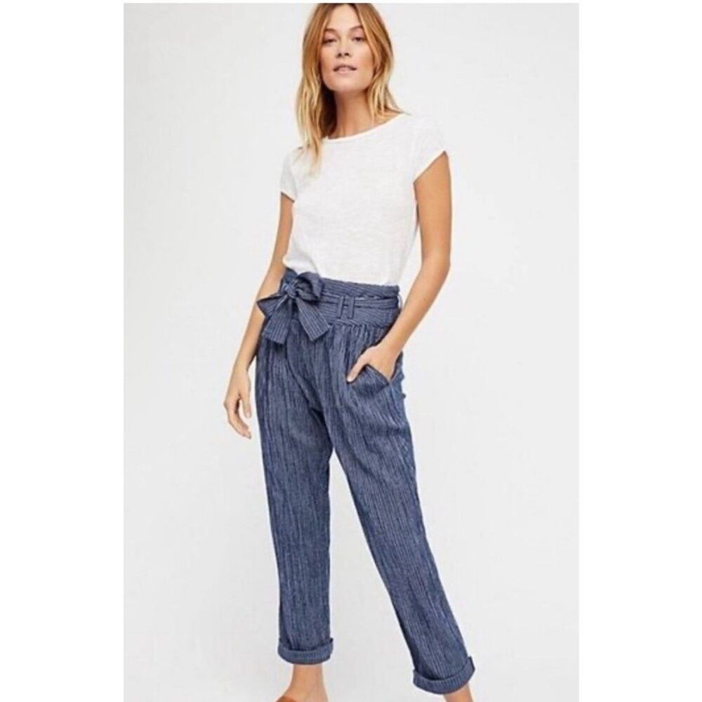 Free People Size 2 Rumors Yarn Dye Harem Pants  Blue/ EXCELLENT